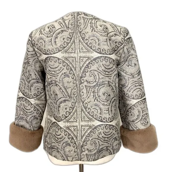 Chico’s Jacket Blazer Women’s Size 0 Multi Color Detachable Faux Fur Sleeves - Picture 2 of 11